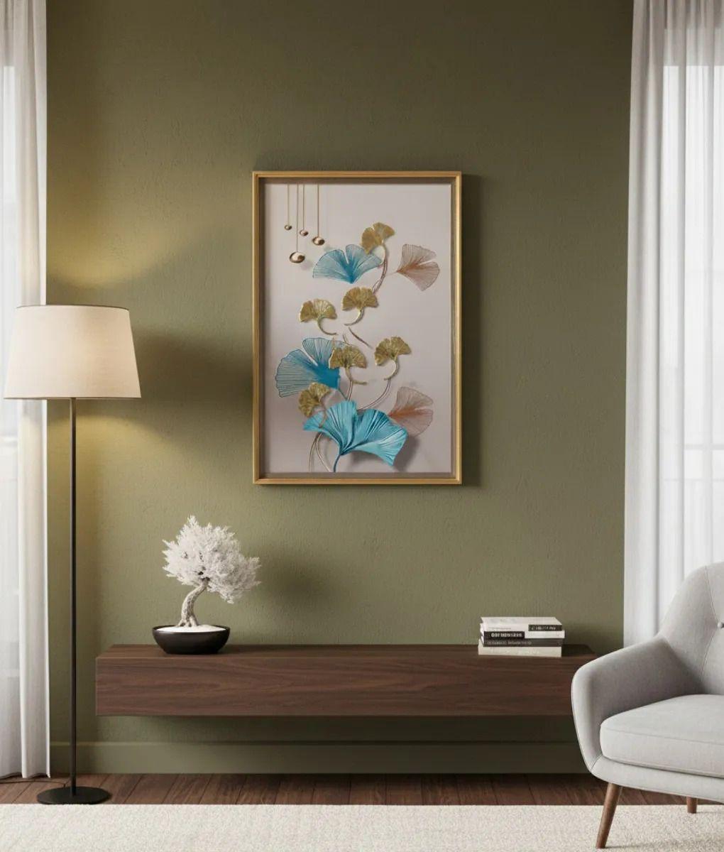 Cuadro Decorativo Diseño Hojas Ginkgo Adorno Relieve Jhn-8