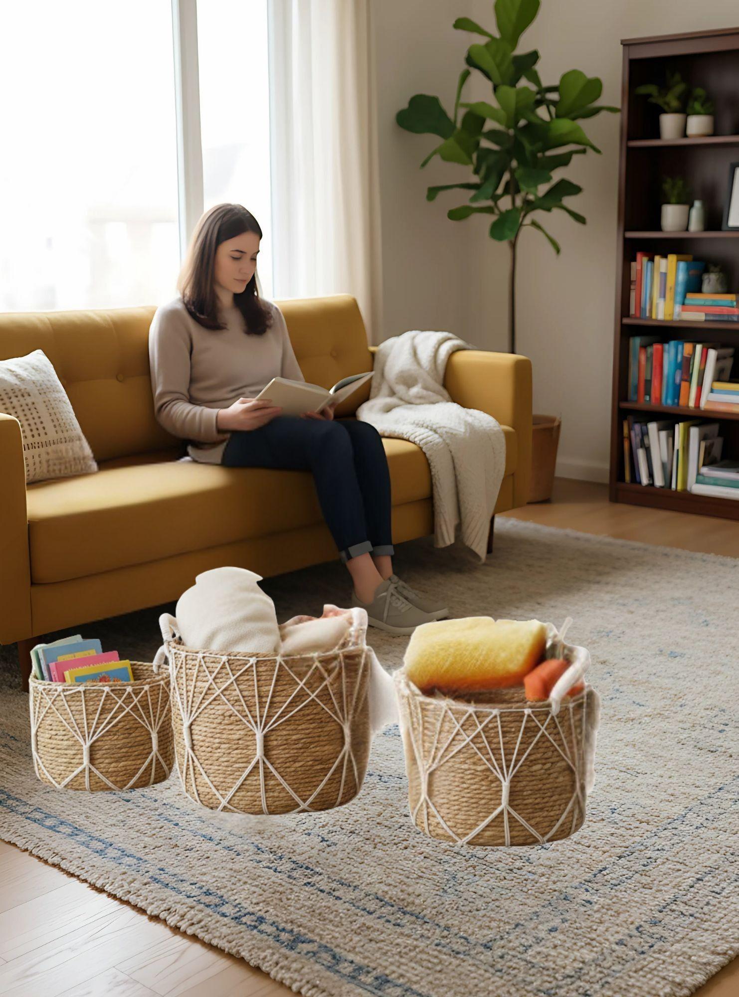 Set 3 Canastos Almacenamiento Natural Decorativos Hogar Jhn-6