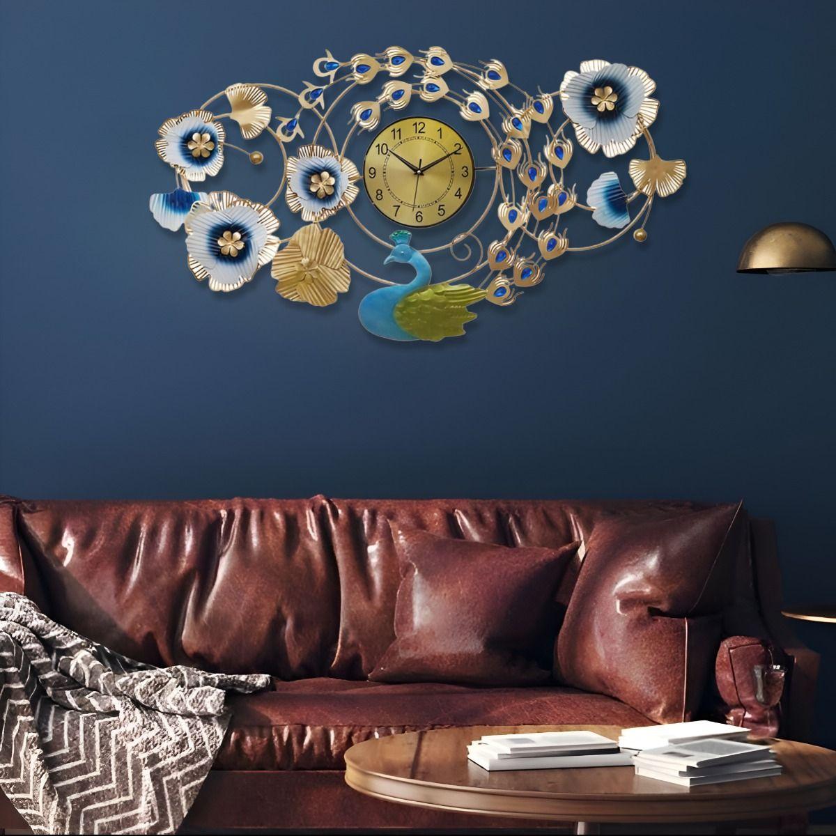 Reloj Pared Floral Pavo Real Decorativo Atemporal Jhn-7