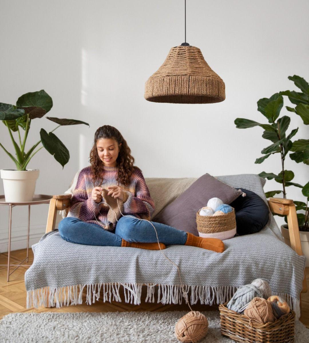 Lámpara Colgante Techo Fibra Natural Elegante Decoración Jhn-5