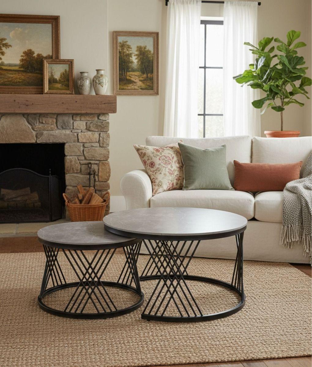 Set 2 Mesa Centro Auxiliar Combinada Decorativa Hogar Jhn-6