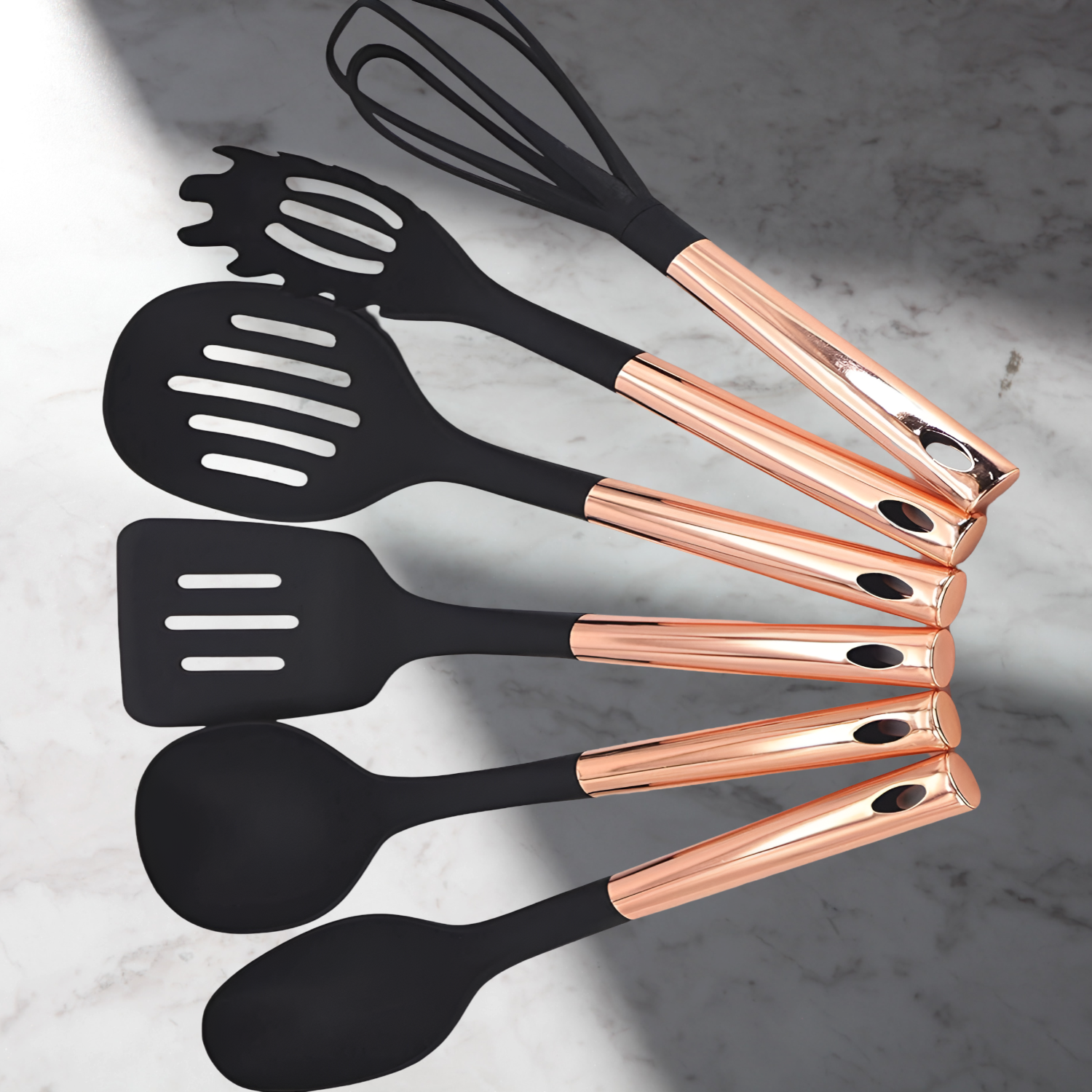 Set 7 Piezas Utensilios Cocina Acero Inoxidable Oro Rosa-2