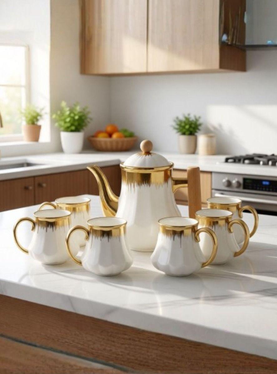 Juego Vajilla Sofisticada Jarra Estilizada 6 Tazas Jhn-5