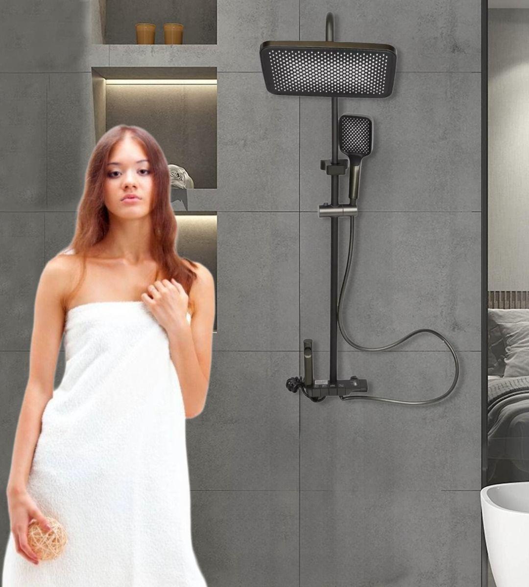Regadera Ducha Cuadrada Columna Alta Presión Spray 4en1 Jhn-5