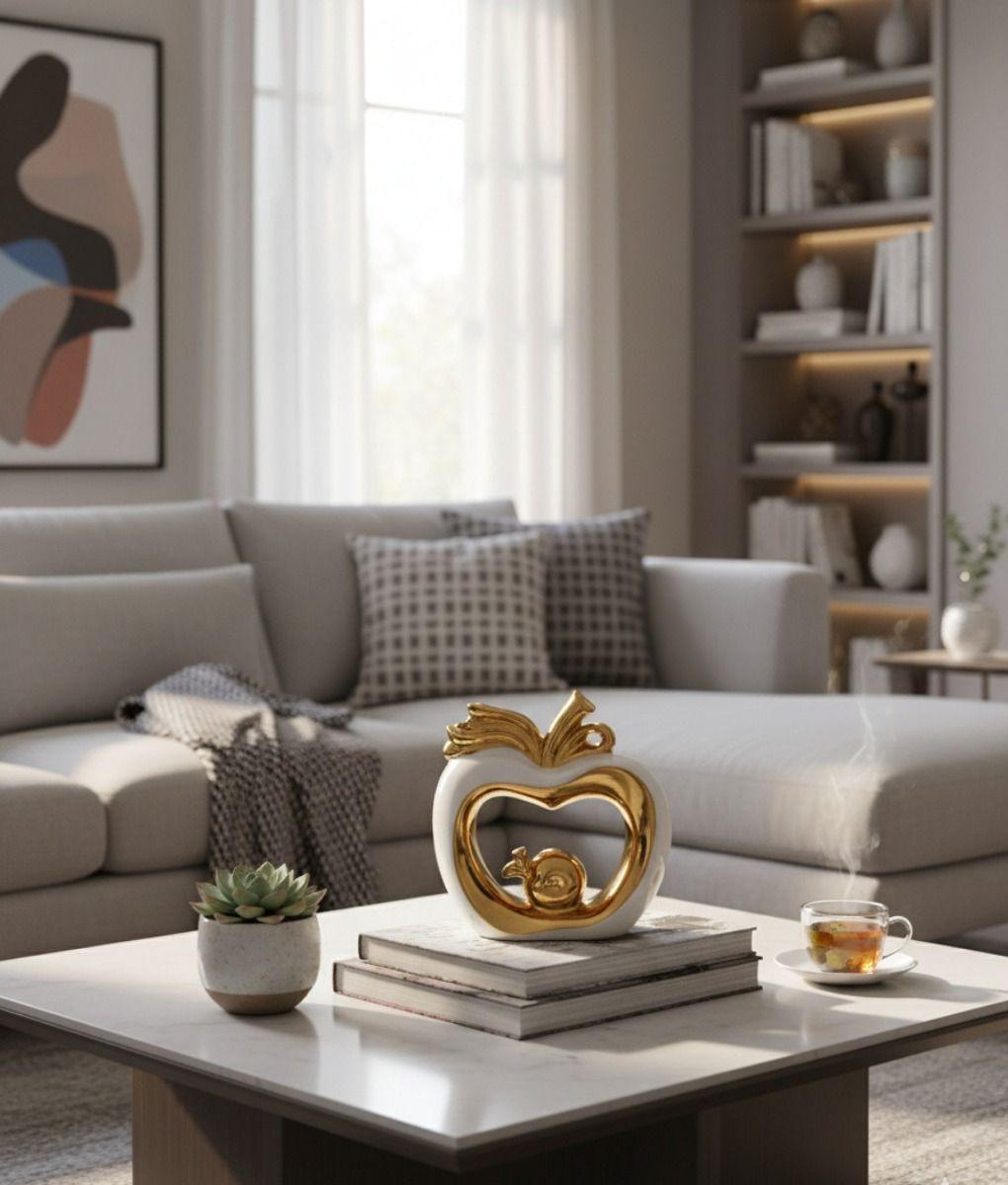 Figura Decorativa Manzana Núcleo Dorado Estatua Adorno Jhn-6