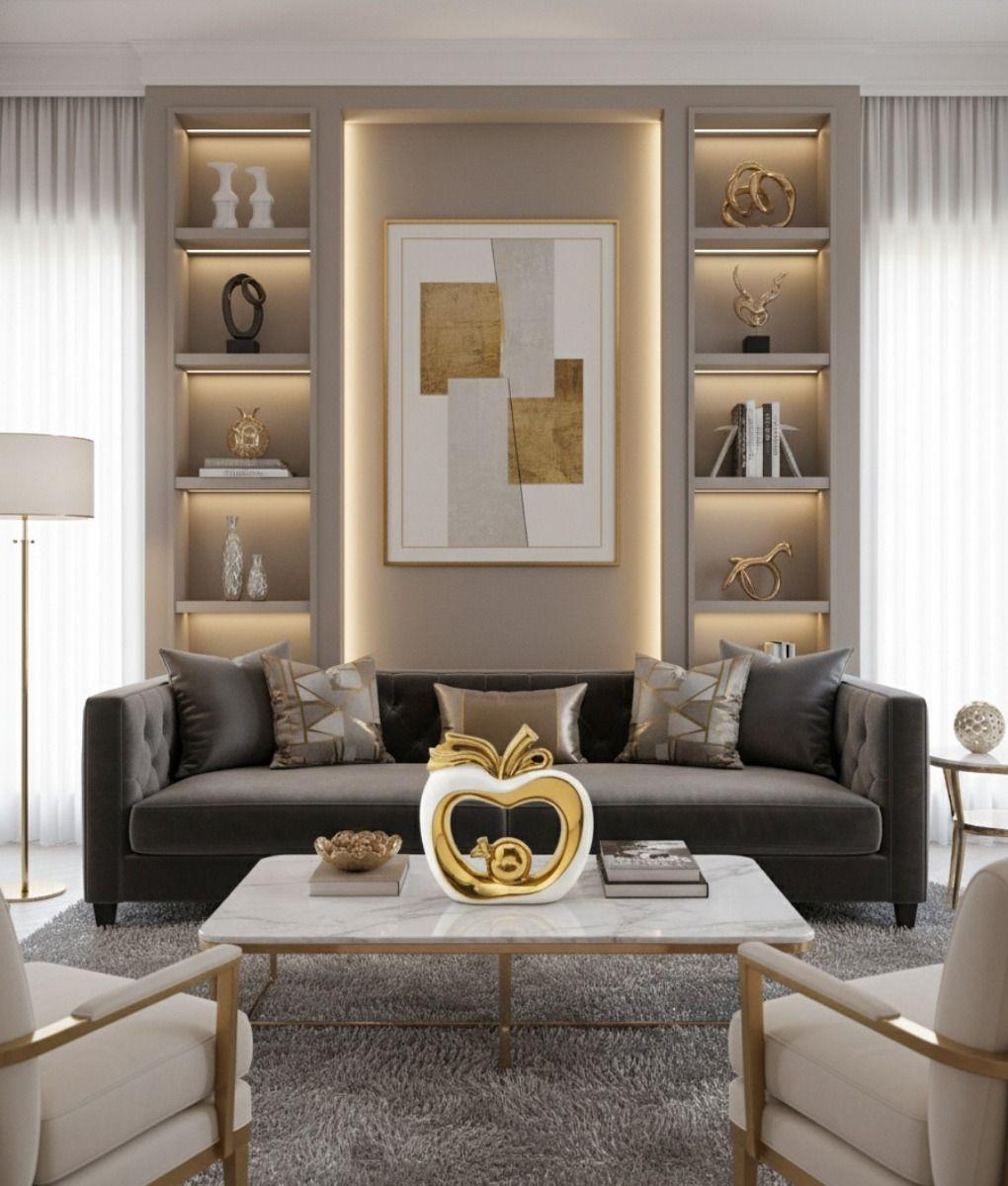 Figura Decorativa Manzana Núcleo Dorado Estatua Adorno Jhn-9