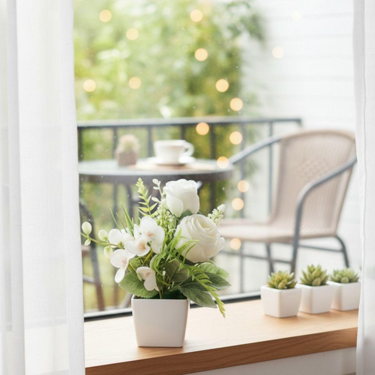 Set 2 Planta Artificial Decorativa Arreglo Floral Rosa Jhn-8