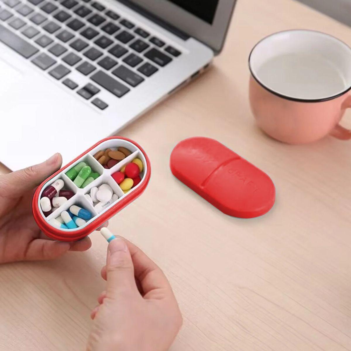 SET 4 PASTILLERO ROJO 6 COMPARTIMIENTOS PORTATIL LAU-7