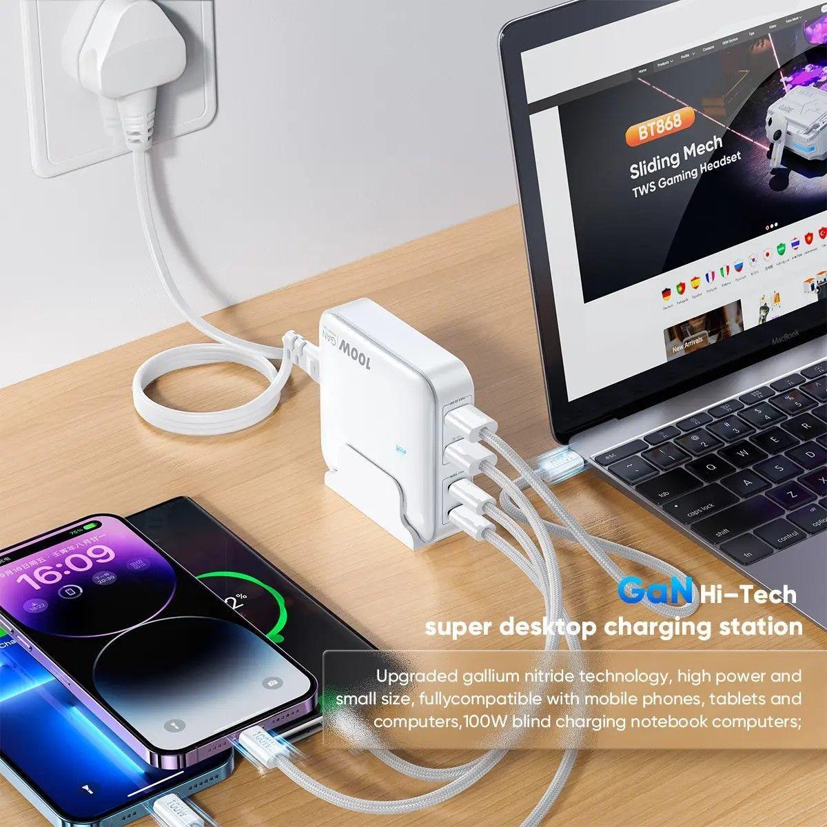 Cargador USB C Estación Carga USB 4 Puertos Portatil Rondon -3