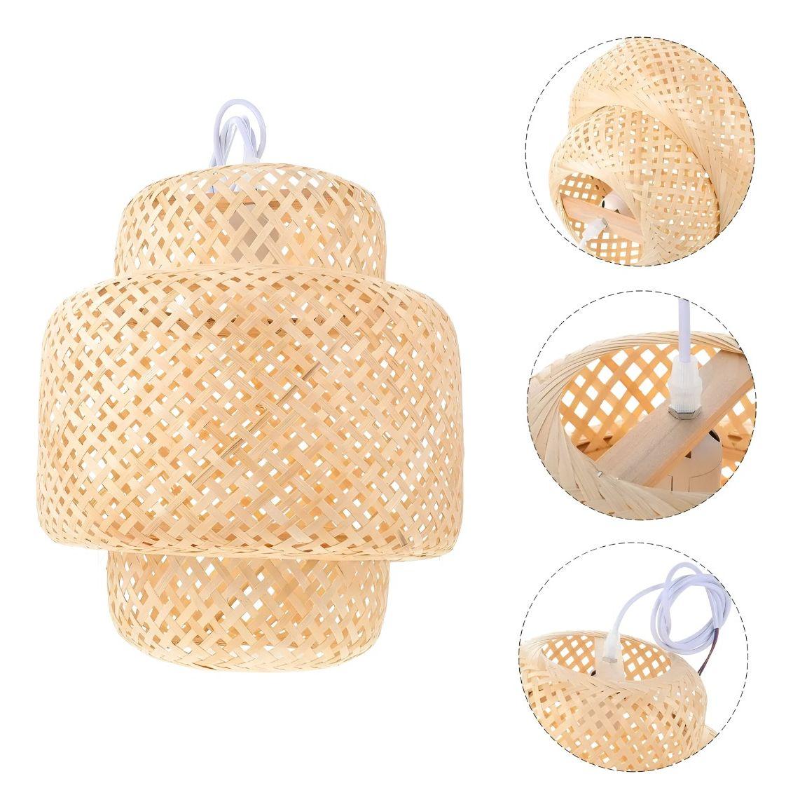 Lámpara Colgante Bambú Tejida Natural Techo Decoración Jhn-1