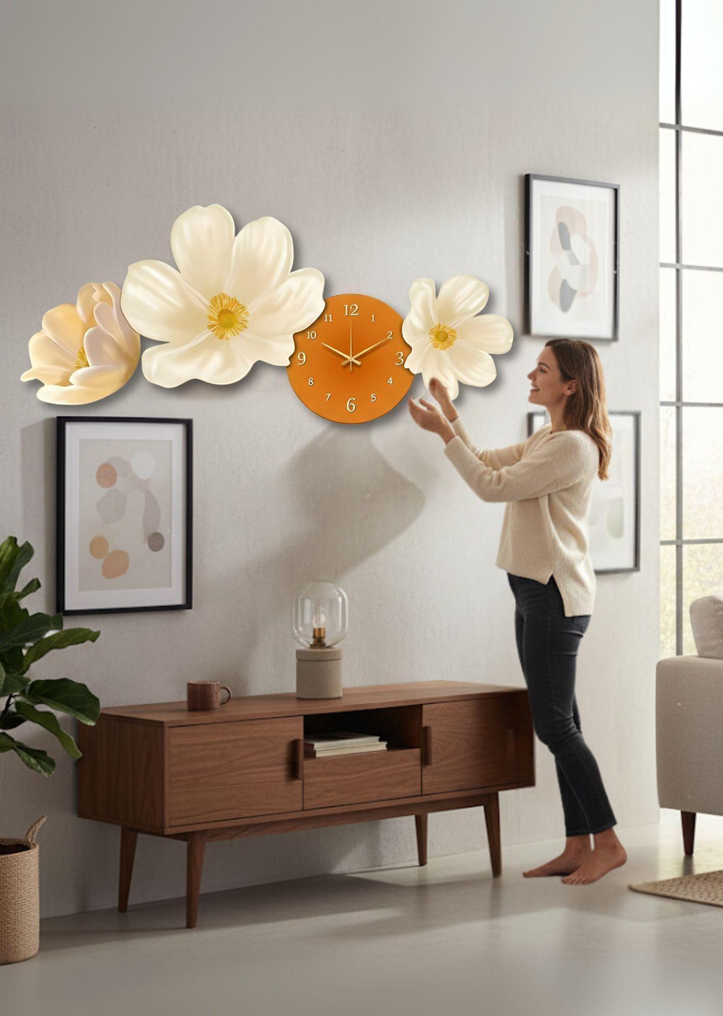 Reloj Pared Decorativo LED Diseño Floral 3D Hogar Jhn-1