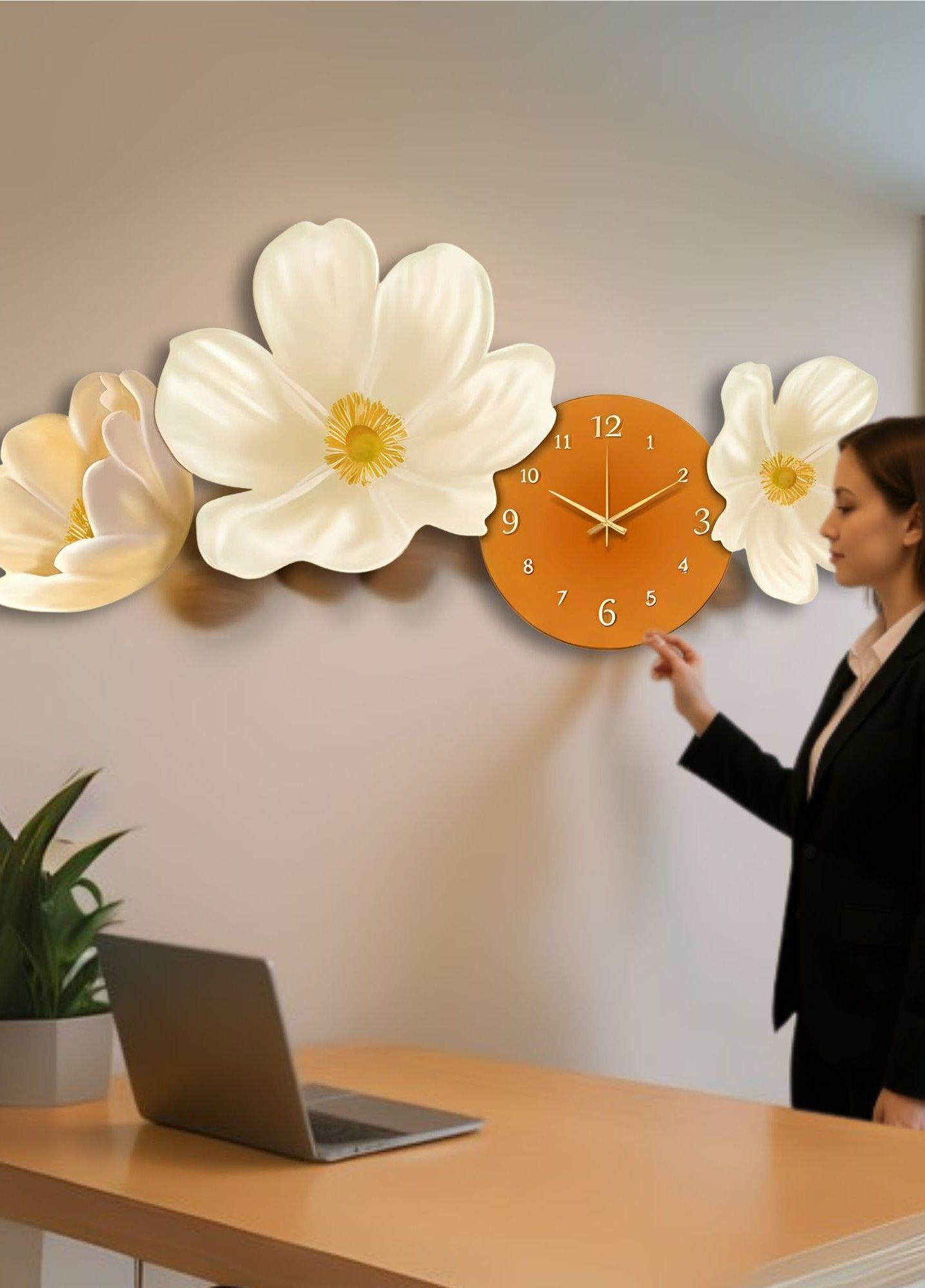 Reloj Pared Decorativo LED Diseño Floral 3D Hogar Jhn-2