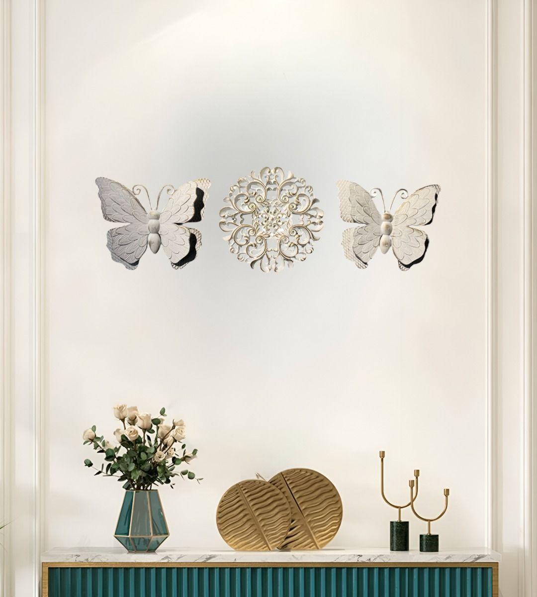 Set Decorativo Pared Mariposas Flor Arte Blanco Jhn-0