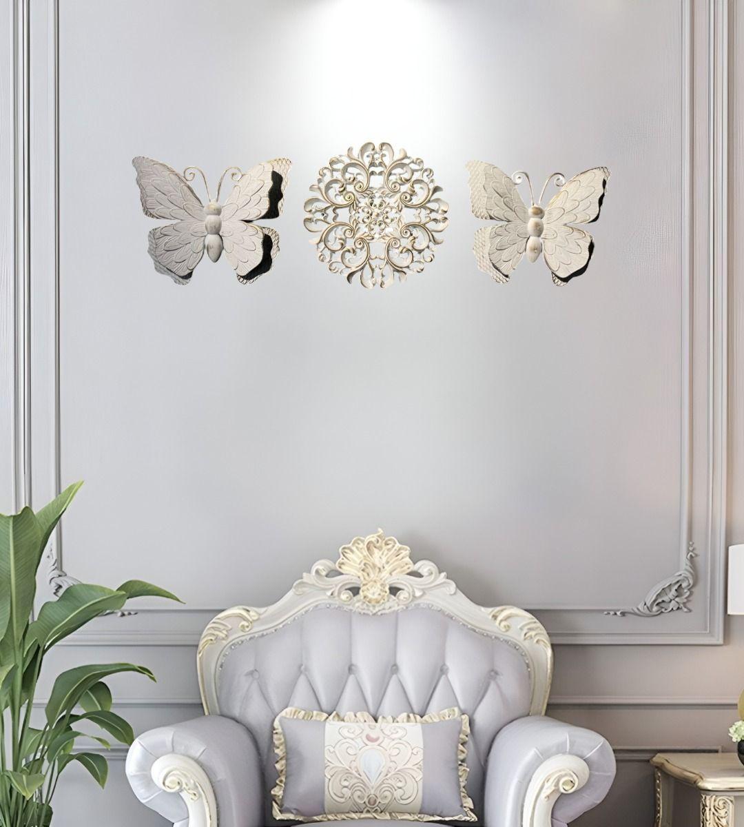 Set Decorativo Pared Mariposas Flor Arte Blanco Jhn-2