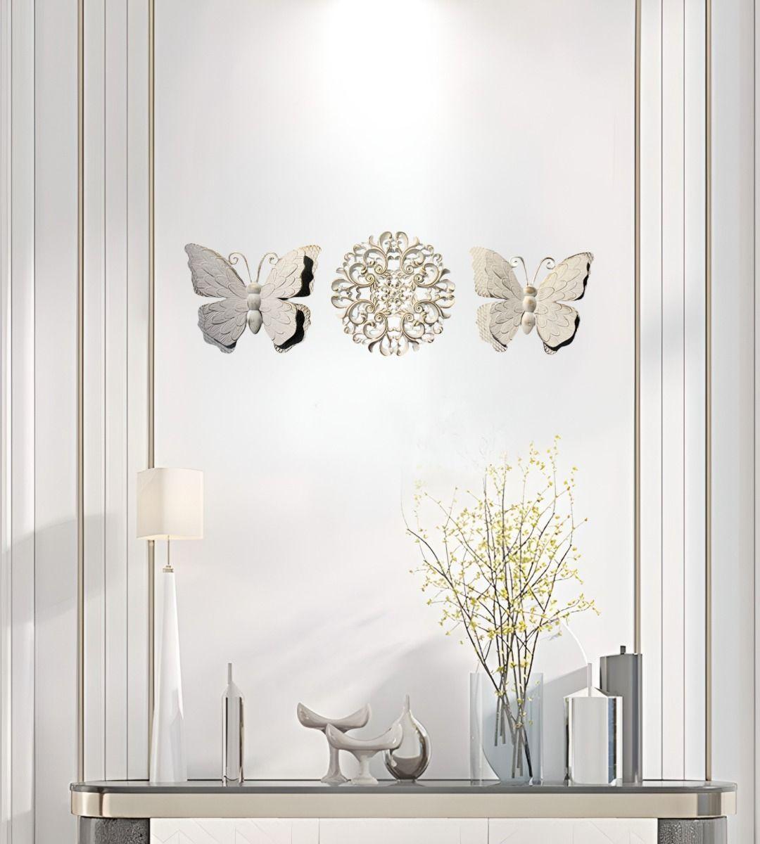 Set Decorativo Pared Mariposas Flor Arte Blanco Jhn-4