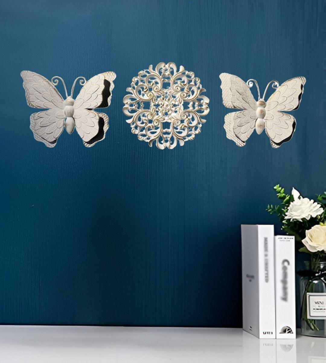 Set Decorativo Pared Mariposas Flor Arte Blanco Jhn-5