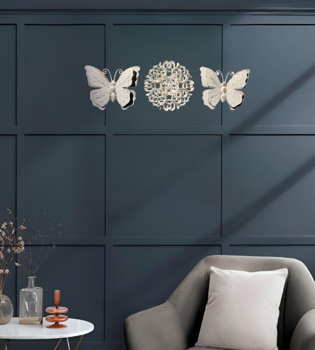 Set Decorativo Pared Mariposas Flor Arte Blanco Jhn-6