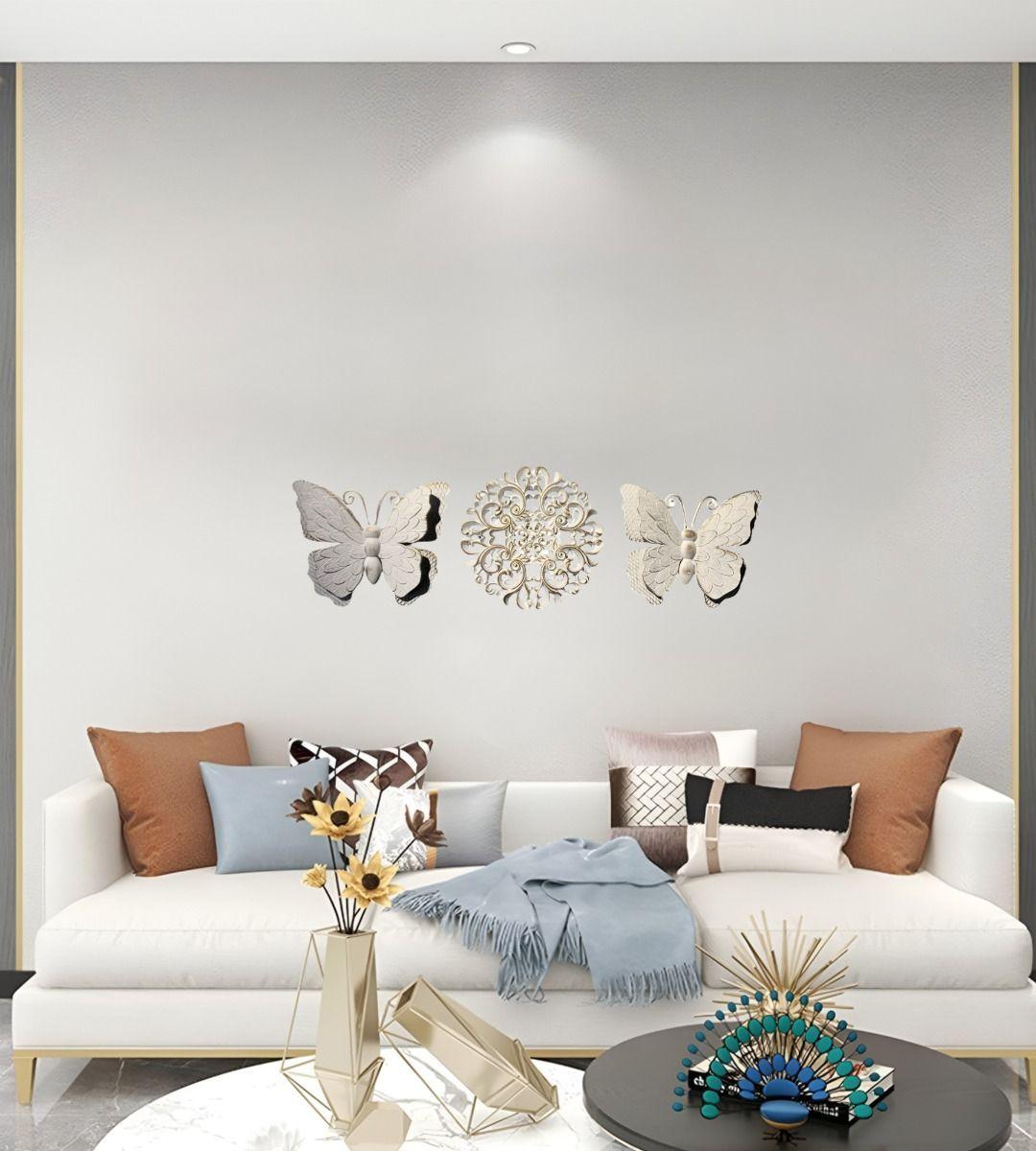 Set Decorativo Pared Mariposas Flor Arte Blanco Jhn-7
