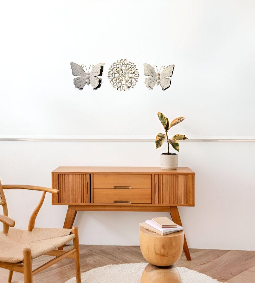 Set Decorativo Pared Mariposas Flor Arte Blanco Jhn-8