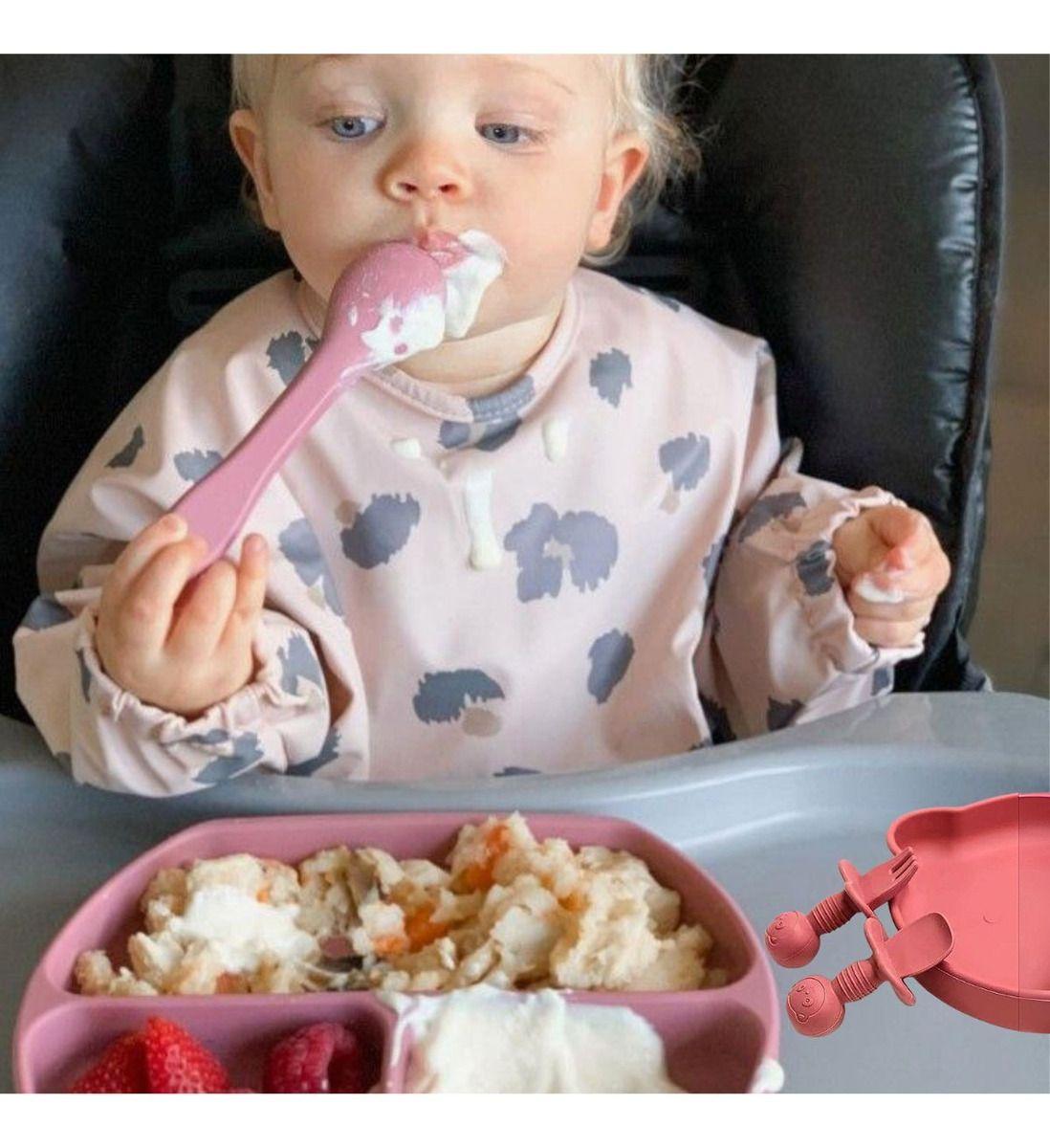 Set 3 Cubierto + Cuchara Silicona Entrenamiento Bebes Lau-2