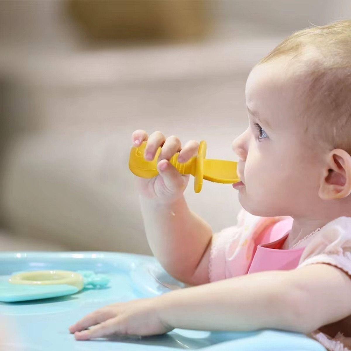 Set 3 Cubierto + Cuchara Silicona Entrenamiento Bebes Lau-7