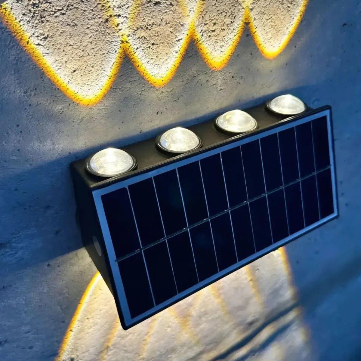 Lámpara Solar Pared Led 8 Focos Exterior Luz Cálida ALJ-5