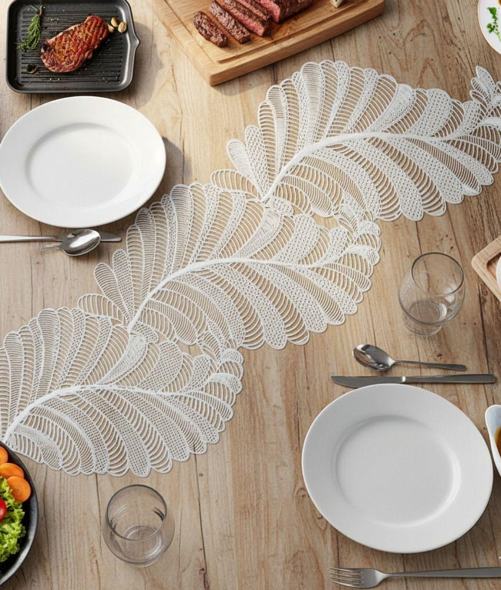 Camino Mesa Decorativo Diseño Hojas Calado Texturizado Jhn-8