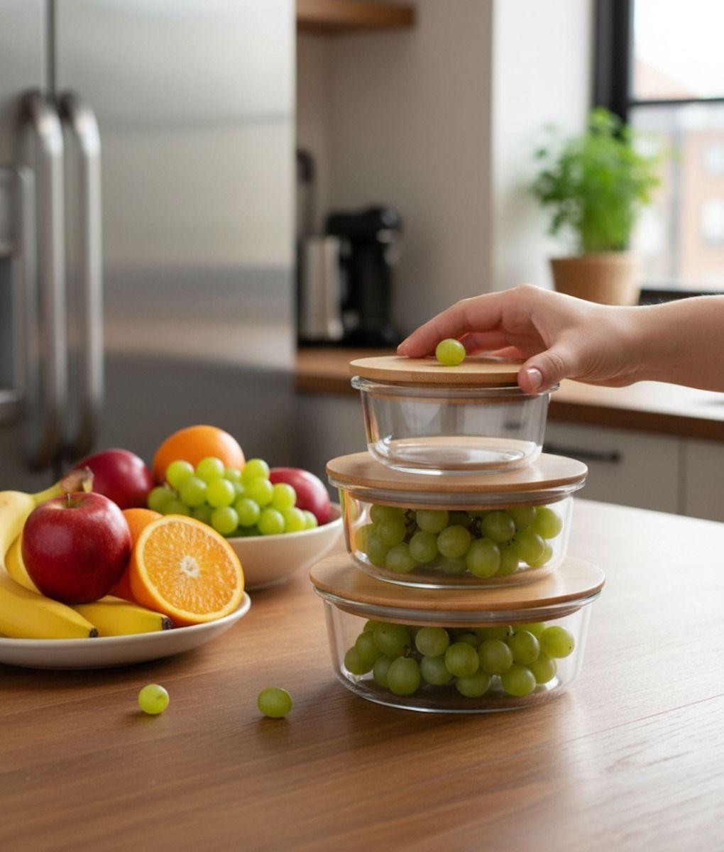 Juego 3 Bowl Recipiente Tapa Almacenamiento Organizador Jhn-2