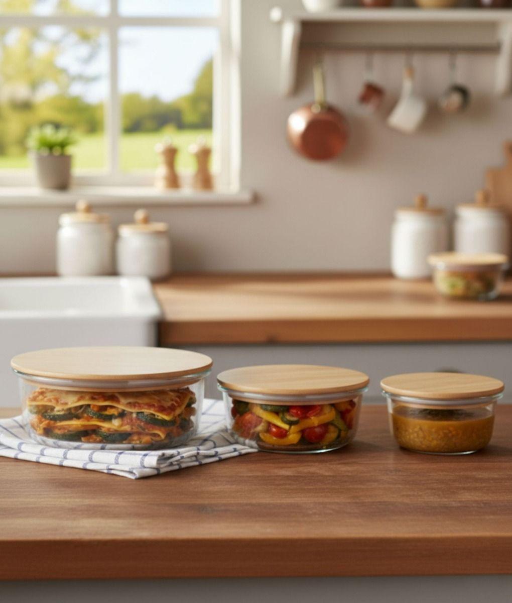 Juego 3 Bowl Recipiente Tapa Almacenamiento Organizador Jhn-5