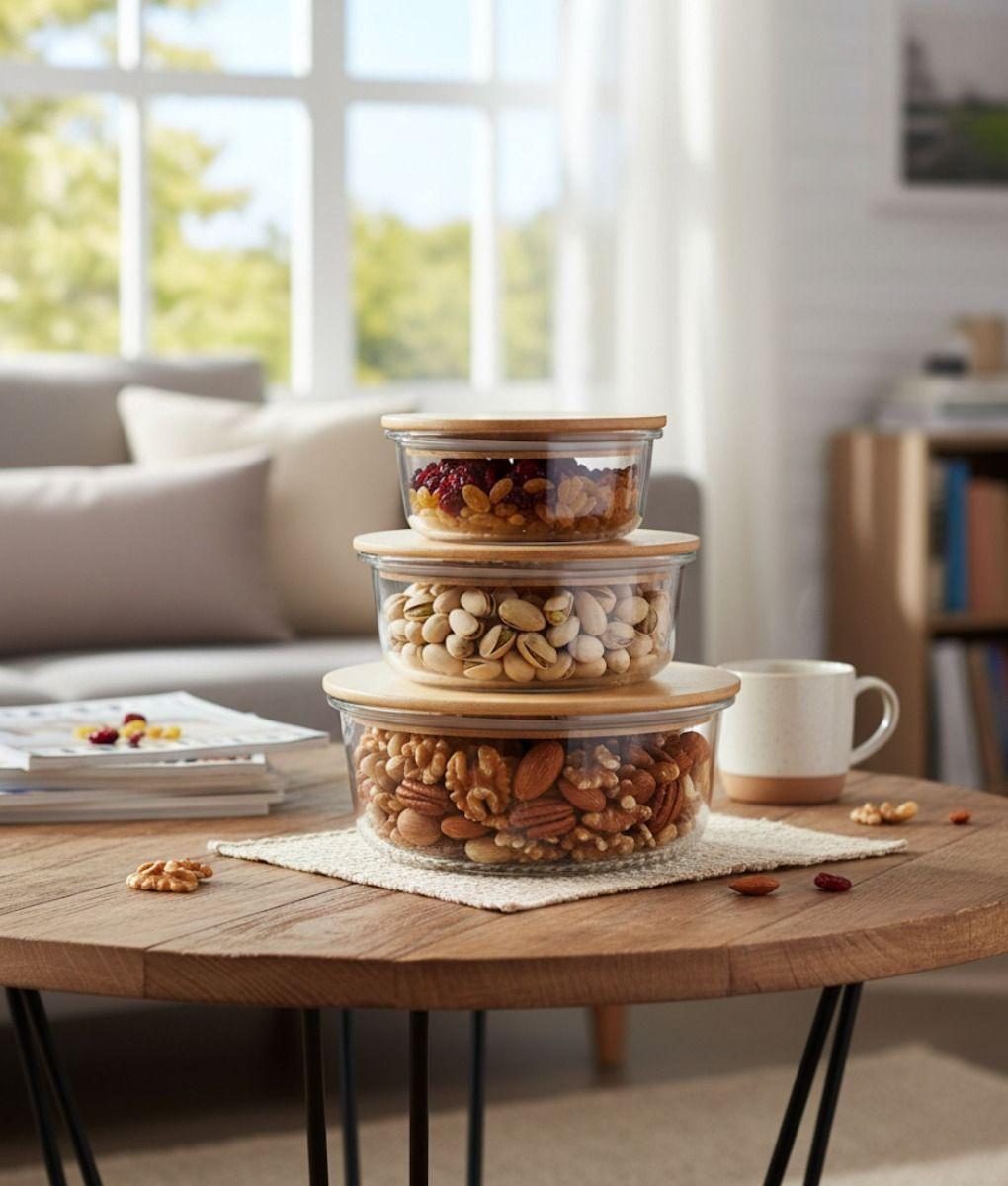 Juego 3 Bowl Recipiente Tapa Almacenamiento Organizador Jhn-6