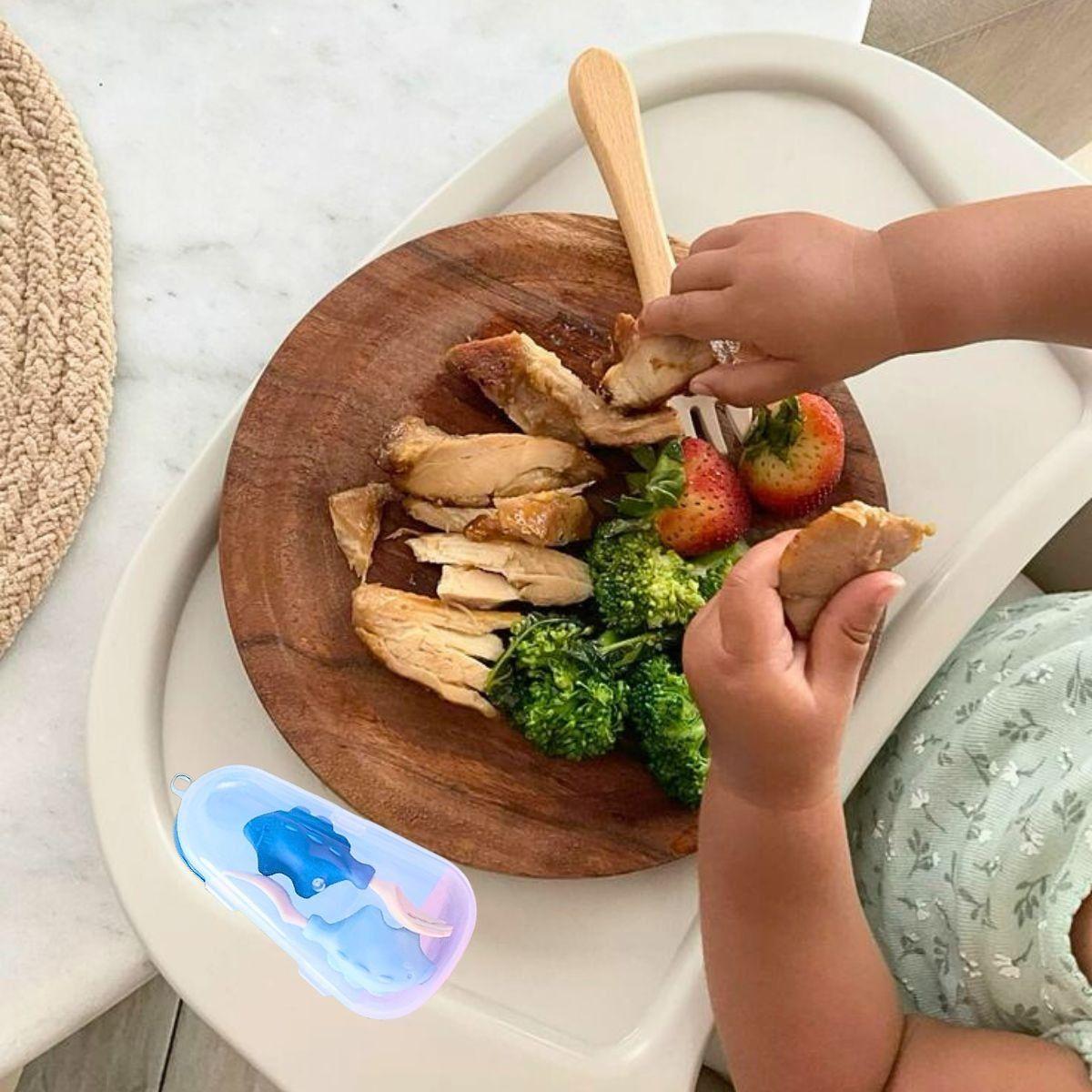 Set 3 Cubierto+Cuchara Silicona Estuche Dinosaurio Bebes Lau-6