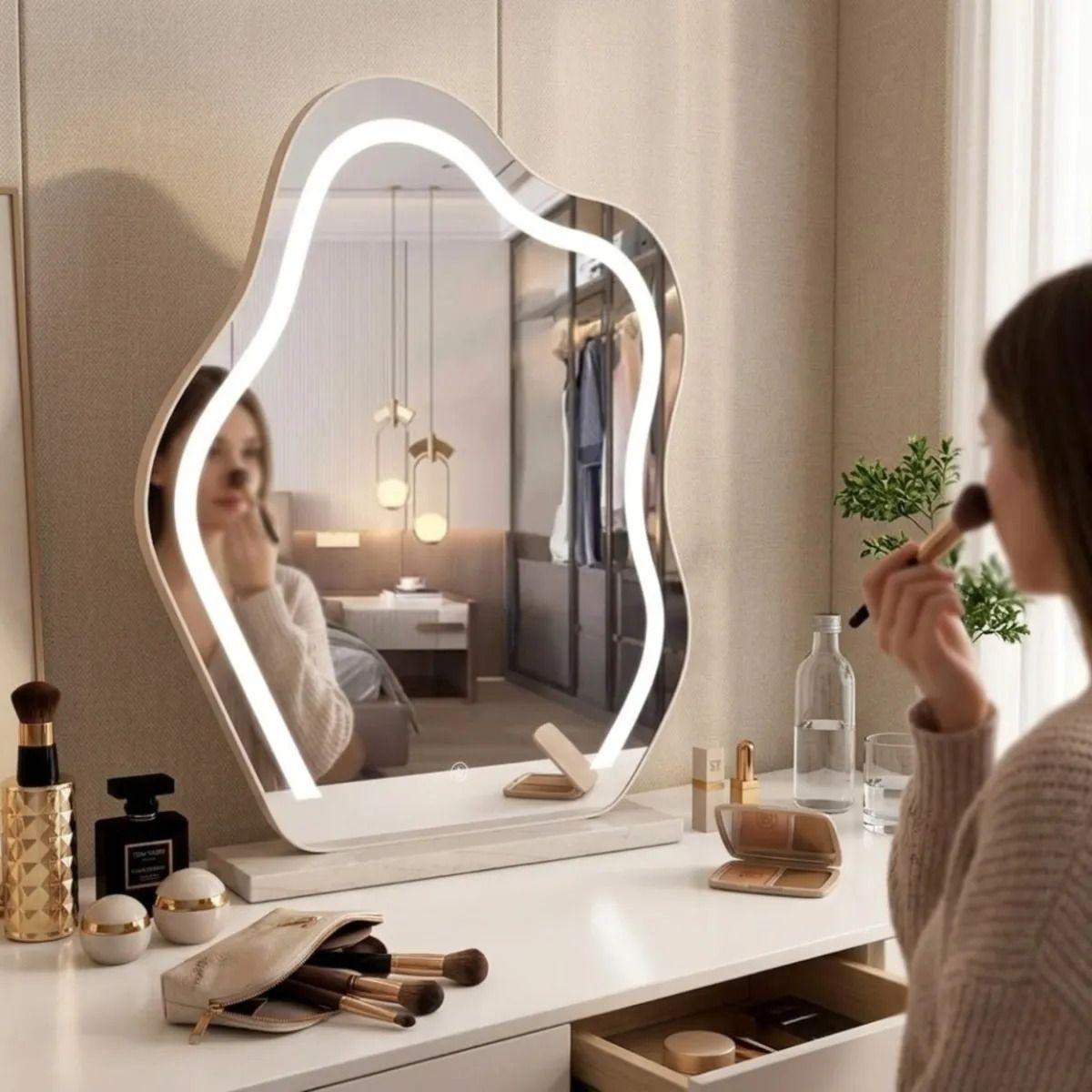 Espejo Mesa Orgánico Luz Led Táctil Tocador Maquillaje ALJ-1
