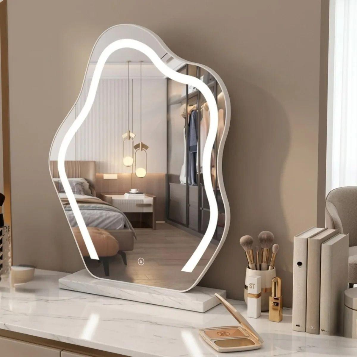Espejo Mesa Orgánico Luz Led Táctil Tocador Maquillaje ALJ-4