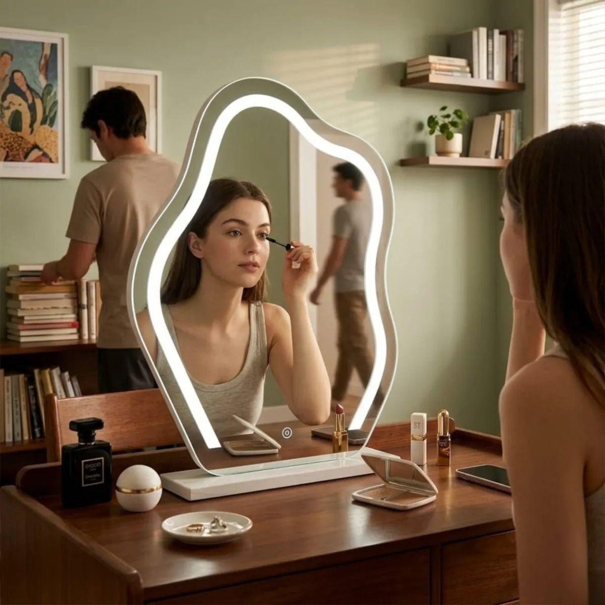 Espejo Mesa Orgánico Luz Led Táctil Tocador Maquillaje ALJ-5