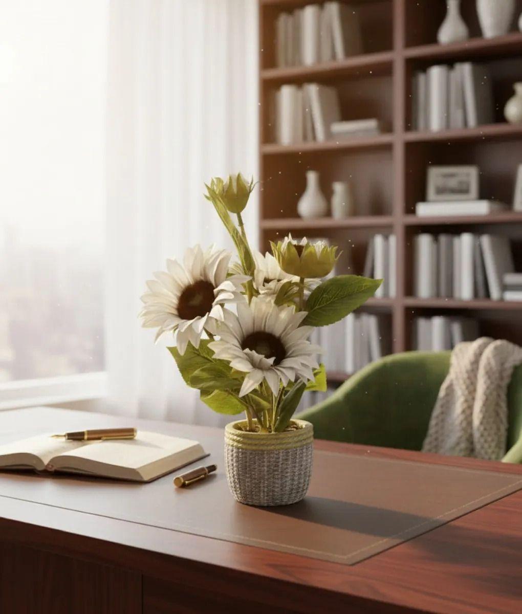 Planta Artificial Decorativa Girasoles Acabado Artesanal Jhn-9