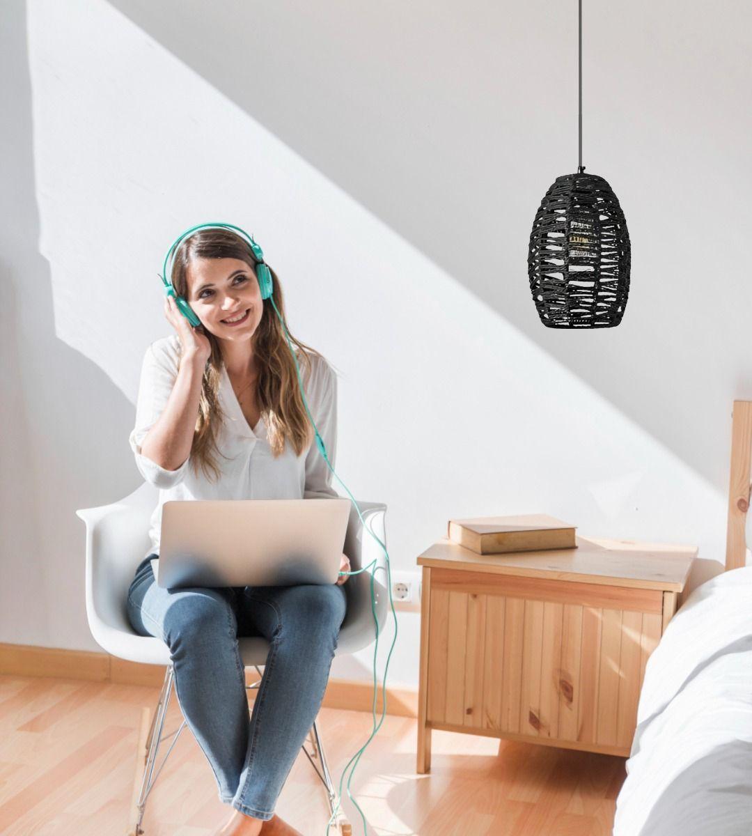 Lámpara Colgante Techo Negra Tejida Estilo Retro Jhn-5