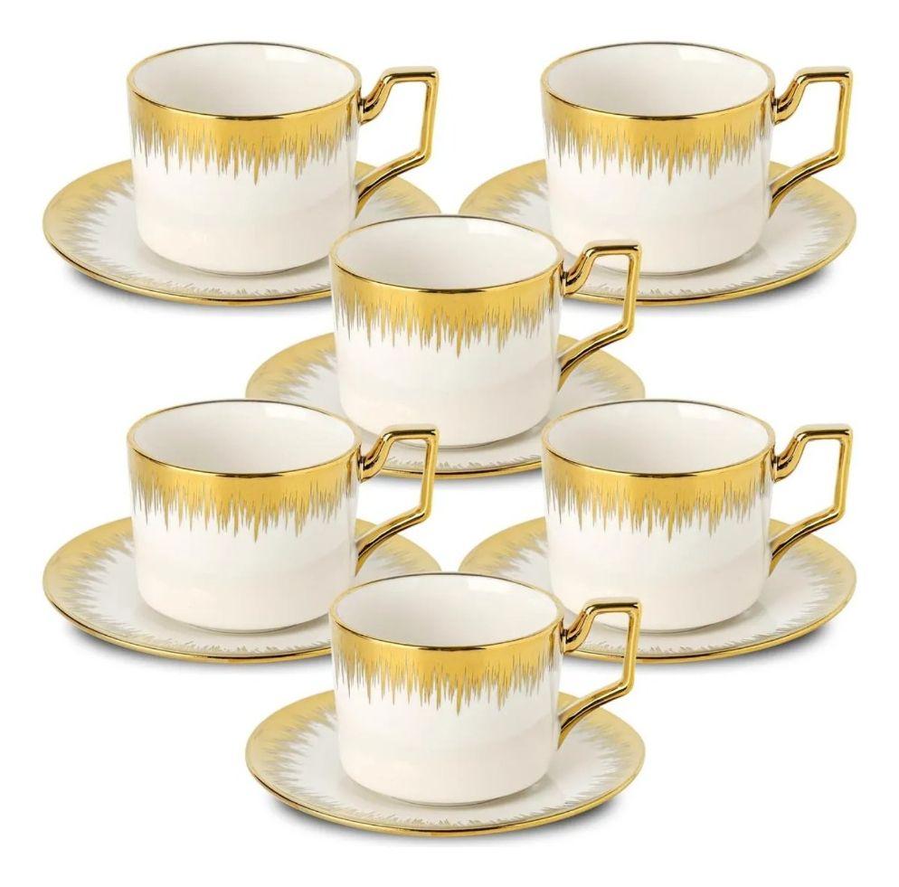 Juego Taza Café Platillo Apilable Borde Decorativo Jhn-0