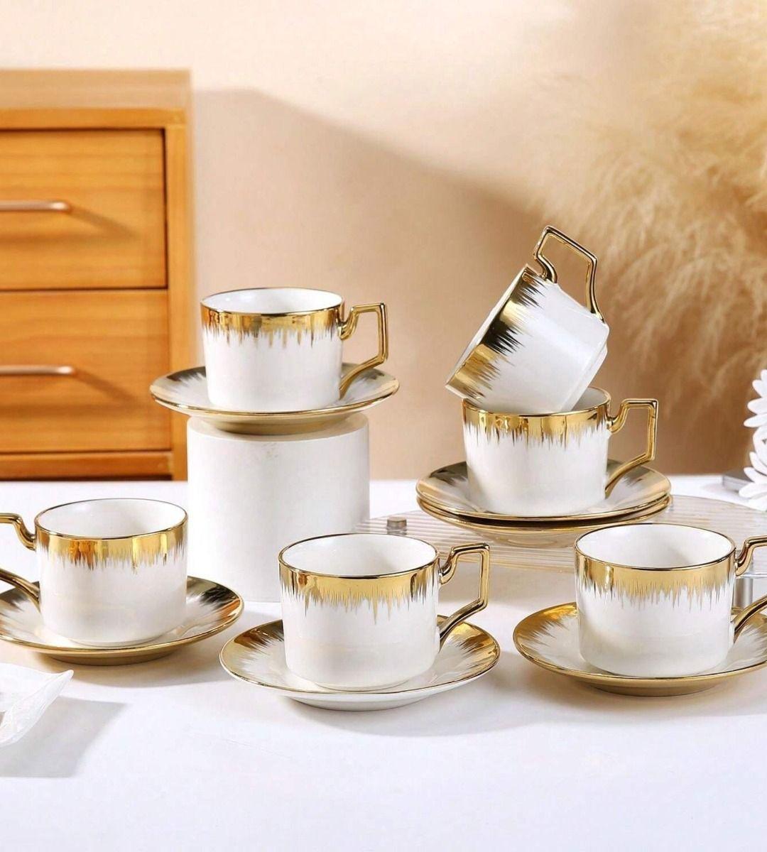Juego Taza Café Platillo Apilable Borde Decorativo Jhn-5