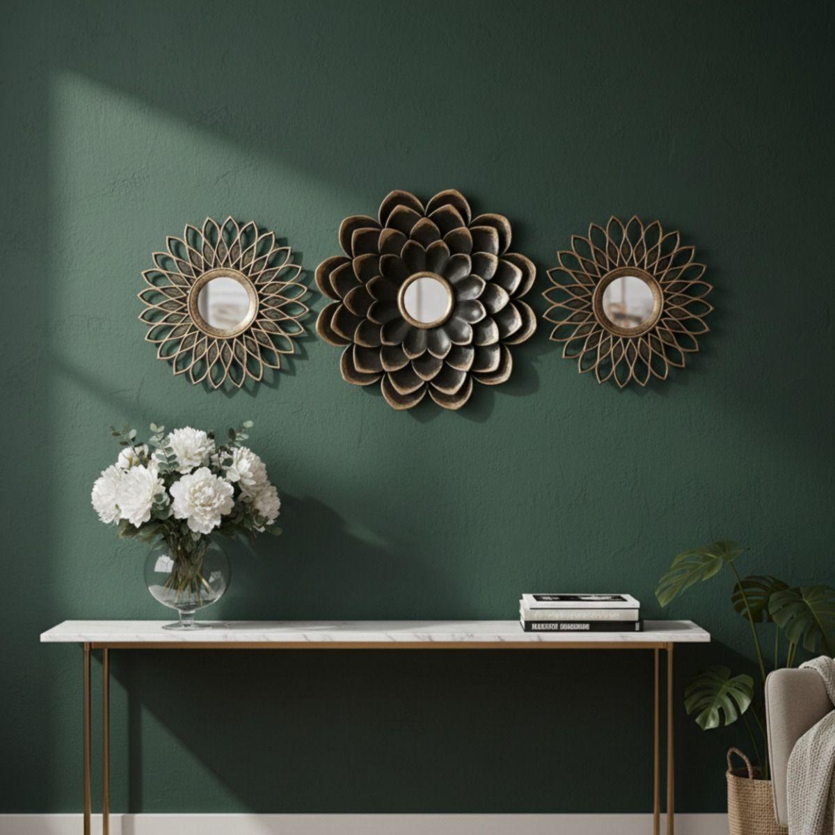 Espejo Pared Floral Conjunto Decorativo 3 Pza Hogar Jhn-8