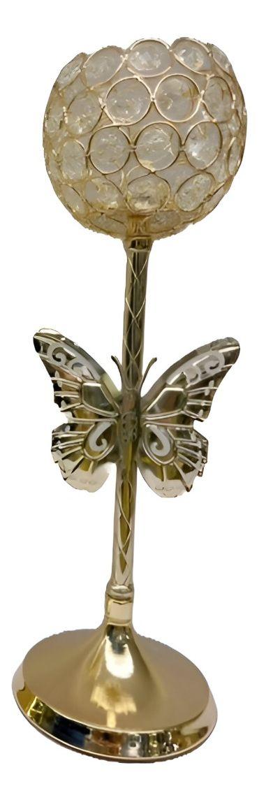 Candelabro Dorado Mariposa Nórdico Cristal 26cm Jhn-1