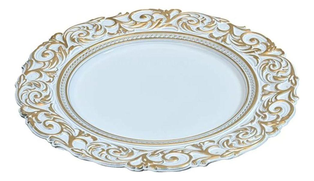 Set 3 Plato Blanco Borde Dorado Mesa Relieve Decorativo Jhn-1