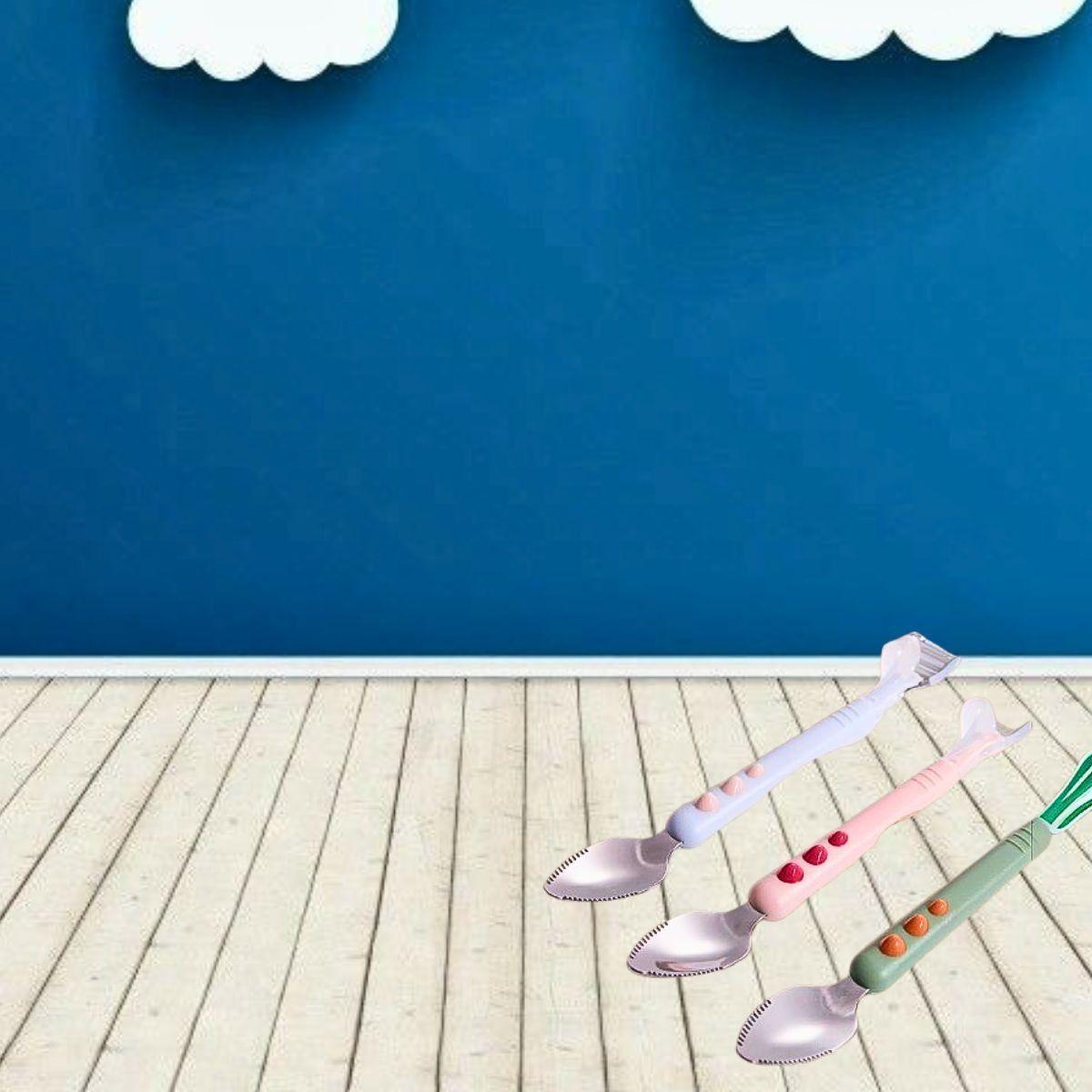 Set 3 Cucharas Raspadora Frutas Diseño Portatil Bebe Lau-1