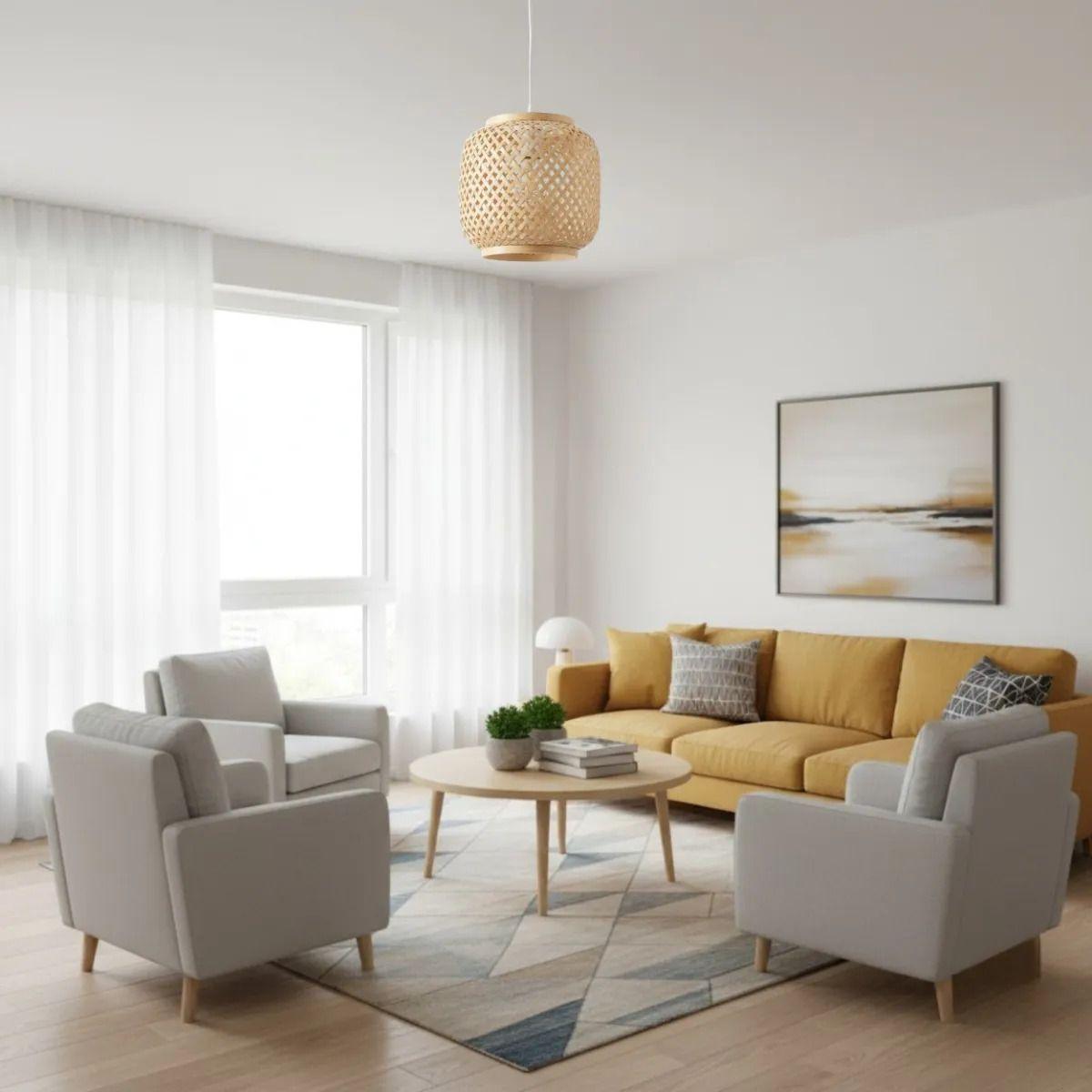 Lámpara Pared Madera Colgante Tejida Decoración ALJ-9