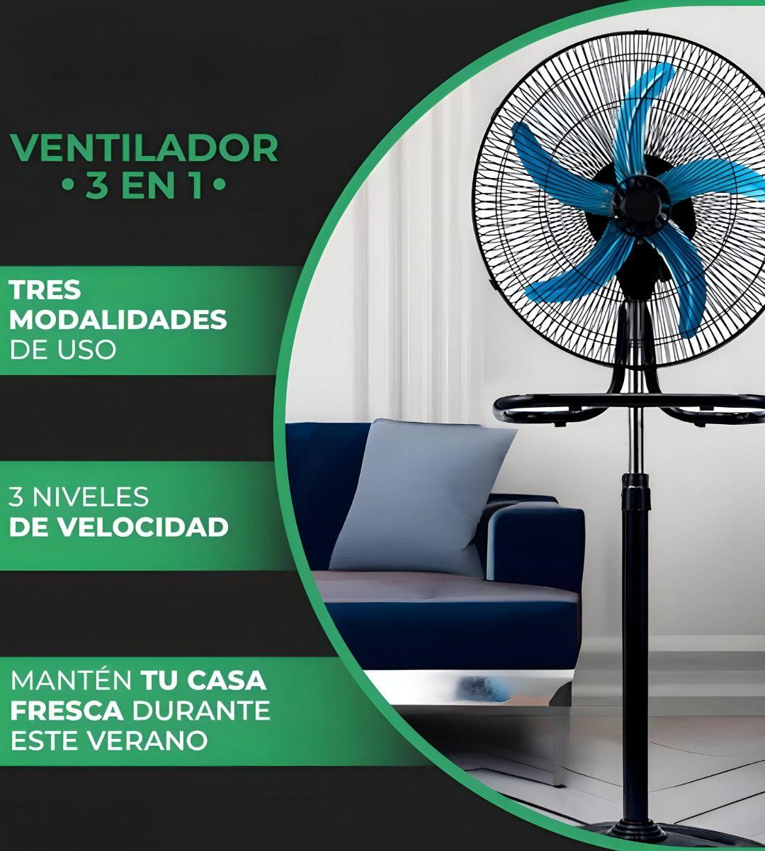 Ventilador Pedestal 3 En 1 Alta Potencia 5 Aspas Negro Jhn-7