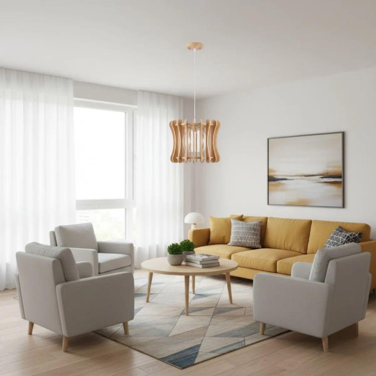 Lámpara Colgante Escultural Madera Esfera Led Japandi ALJ-8