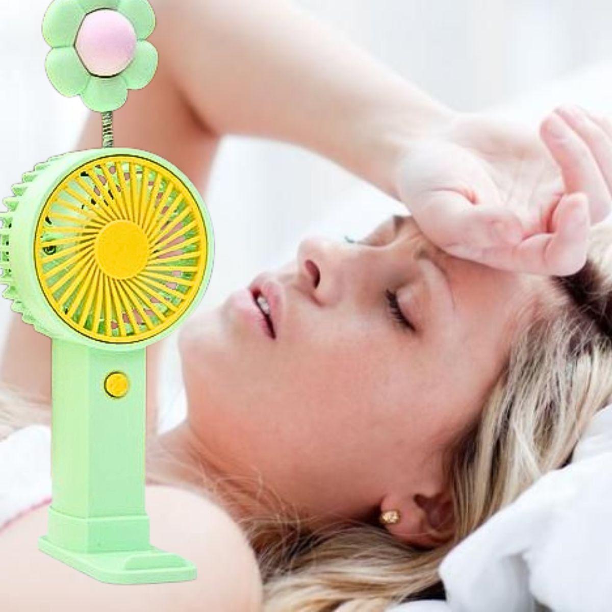 Ventilador Mano Adorno Flor Luz Sensorial Base Removible Lau-3