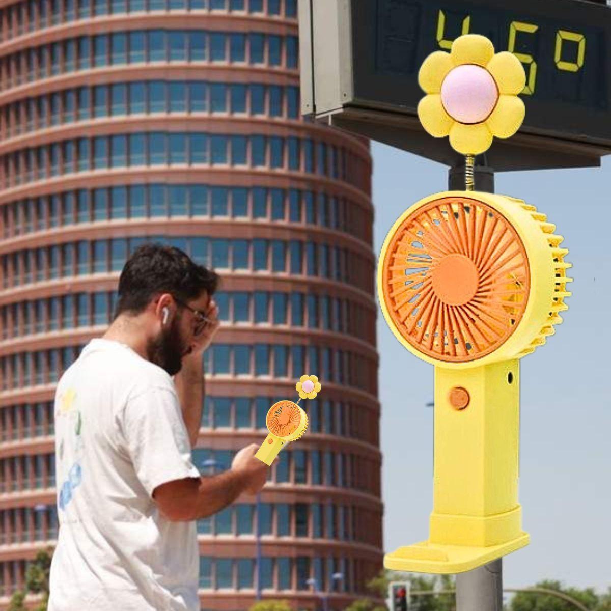 Ventilador Mano Adorno Flor Luz Sensorial Base Removible Lau-4