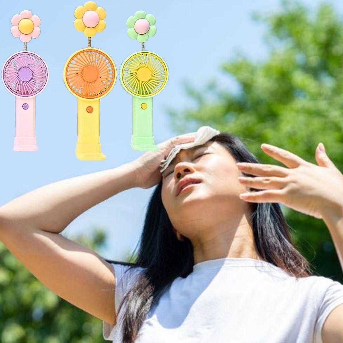 Ventilador Mano Adorno Flor Luz Sensorial Base Removible Lau-6