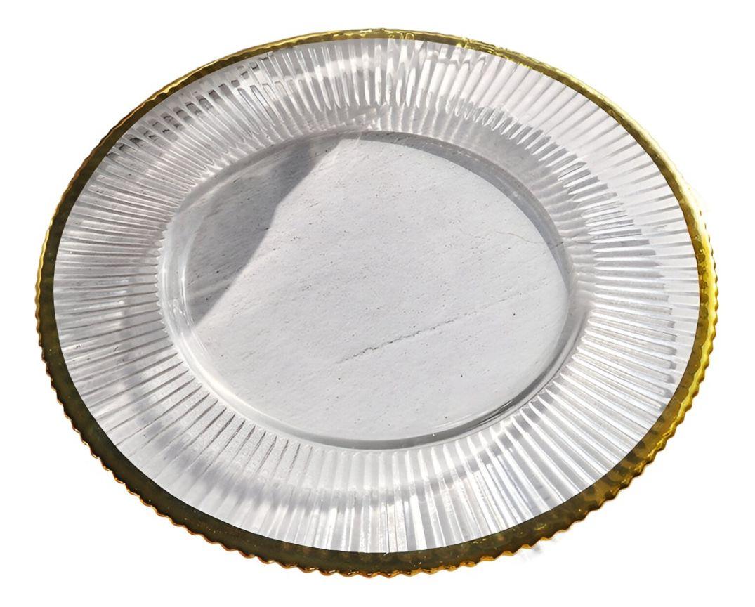Set 3 Plato Transparente Borde Dorado Decoración Jhn-0