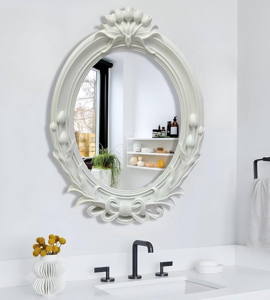 Espejo De Pared Decorativo Vintage Ovalado Blanco Jhn-2